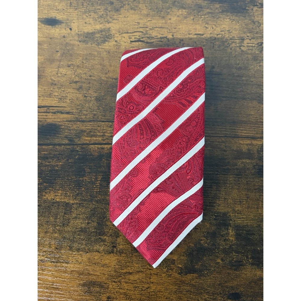 J.Z. GALLERY COLLECTION MEN'S TIE 100% SILK RED PAISLEY JACQUARD MADE IN USA 60"